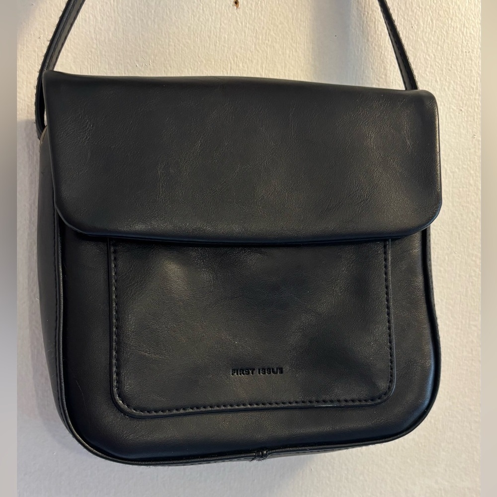 First Issue Black Leather Crossbody Bag